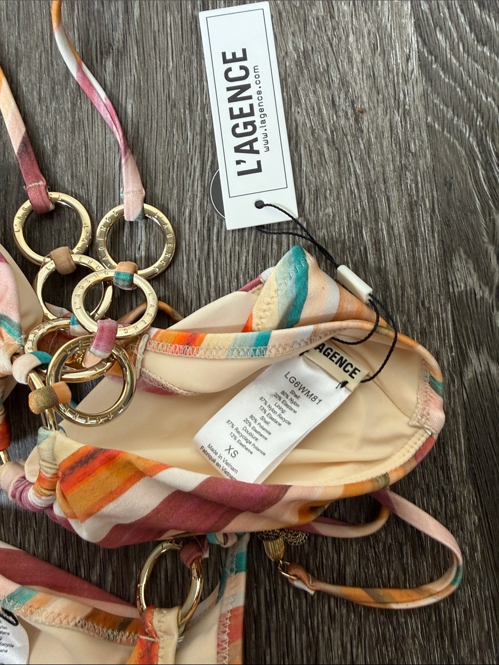 L’AGENCE Krysta Halter Bikini Top and Britt Tie Bikini Bottom Watercolor Stripe - Picture 11 of 13